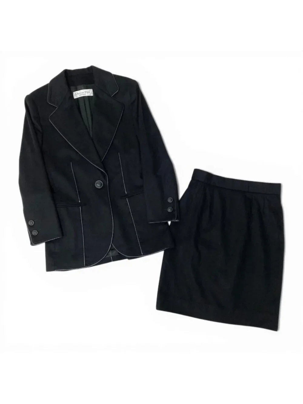 Dior @S Vintage Skirt Set Tailored Jacket Leather Piping